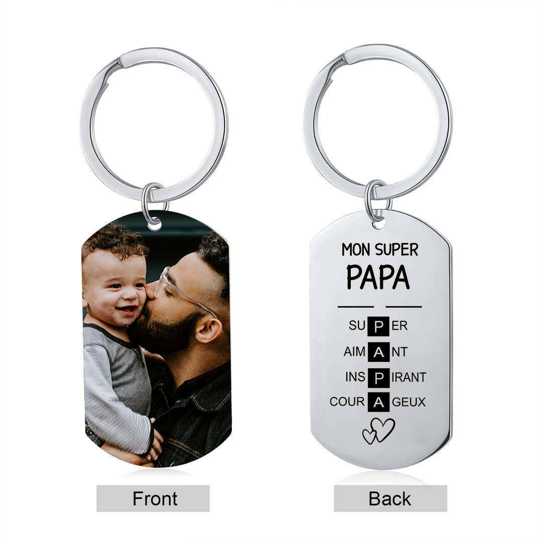 Mon Super Papa - Porte-clés Photo Personnalisée Porte-Clés Personnaliables Pour Père | Jessemade