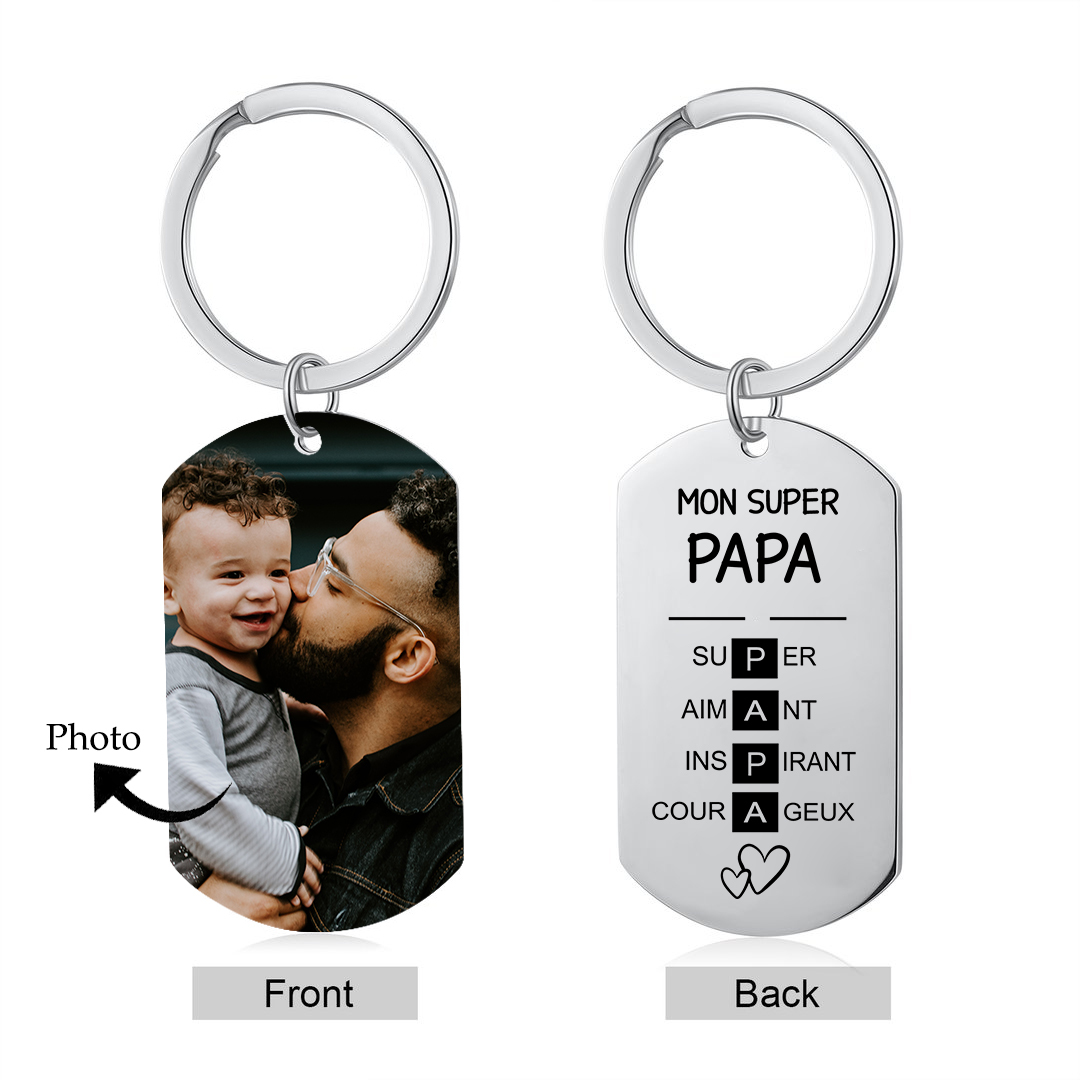 Mon Super Papa - Porte-clés Photo Personnalisée Porte-Clés Personnaliables Pour Père | Jessemade
