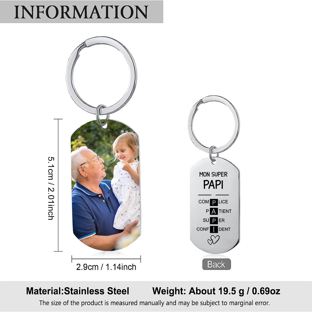 Mon Super Papi - Porte-clés Photo Personnalisée Porte-Clés Personnaliables Pour Grand-Père | Jessemade