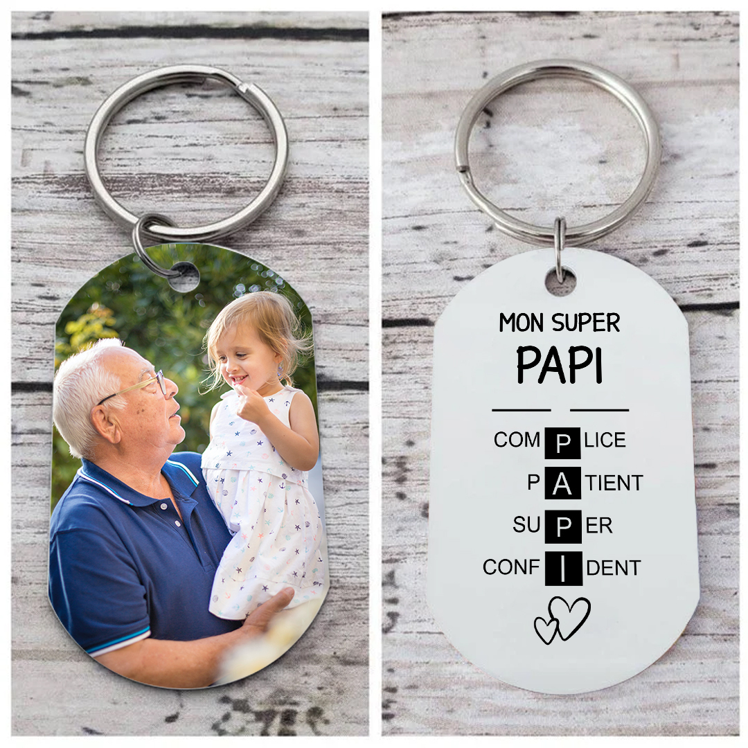 Porte-clés Personnalisé avec Photo et Gravure "Mon Super Papi" – Cadeau Émotionnel | Jessemade