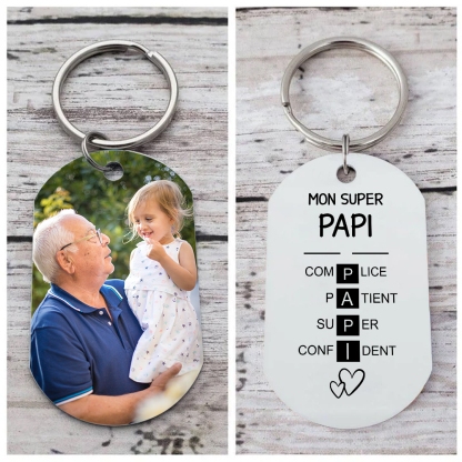 Porte-clés Personnalisé avec Photo et Gravure "Mon Super Papi" – Cadeau Émotionnel | Jessemade