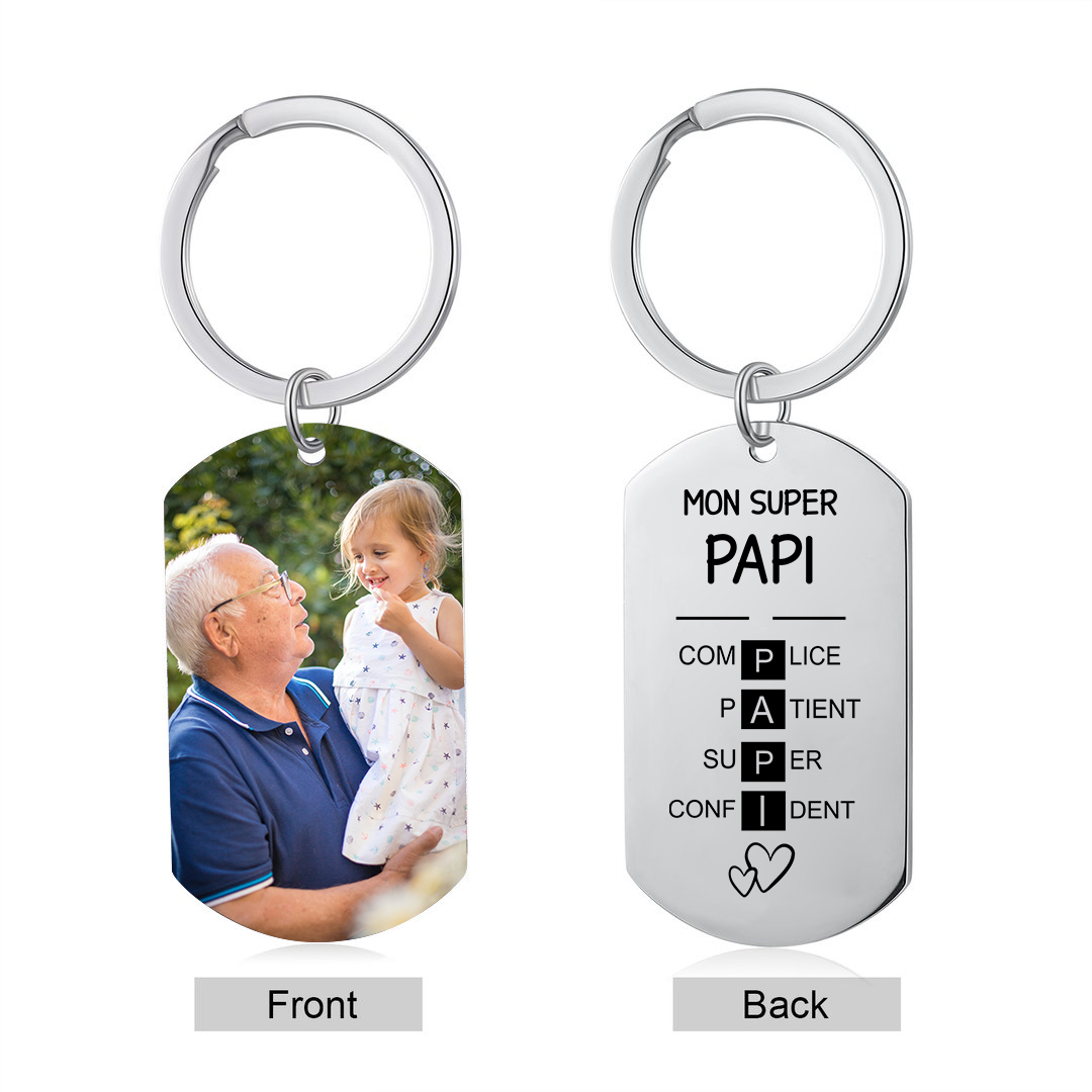 Mon Super Papi - Porte-clés Photo Personnalisée Porte-Clés Personnaliables Pour Grand-Père | Jessemade