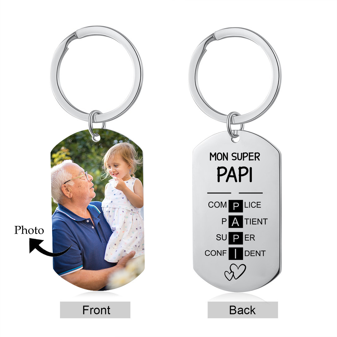Mon Super Papi - Porte-clés Photo Personnalisée Porte-Clés Personnaliables Pour Grand-Père | Jessemade