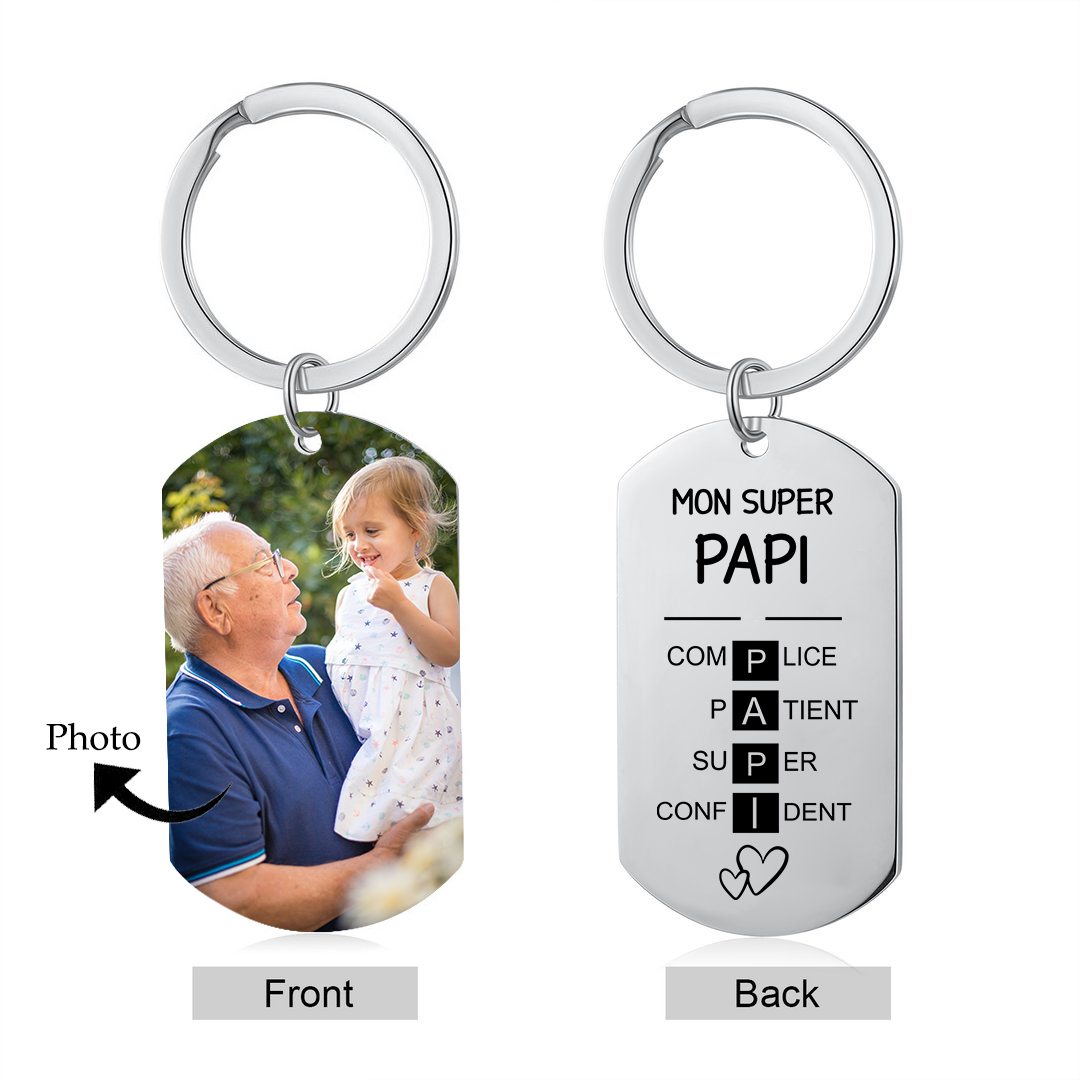 Mon Super Papi - Porte-clés Photo Personnalisée Porte-Clés Personnaliables Pour Grand-Père | Jessemade