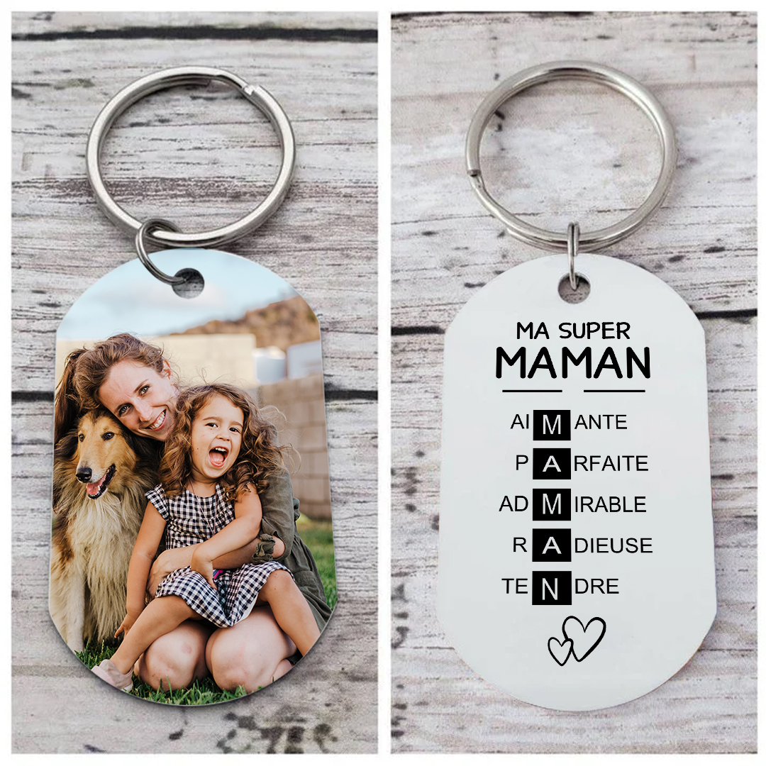 Porte-clés Personnalisé avec Photo et Gravure "Ma Super Maman" – Cadeau Émotionnel | Jessemade