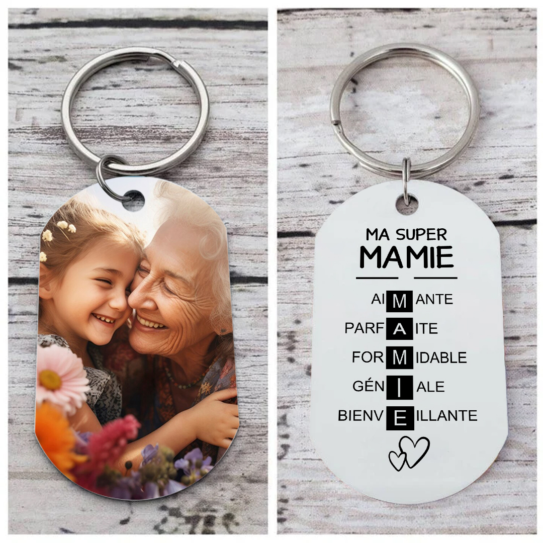 Porte-clés Personnalisé avec Photo et Gravure "Ma Super Mamie" – Cadeau Émotionnel | Jessemade