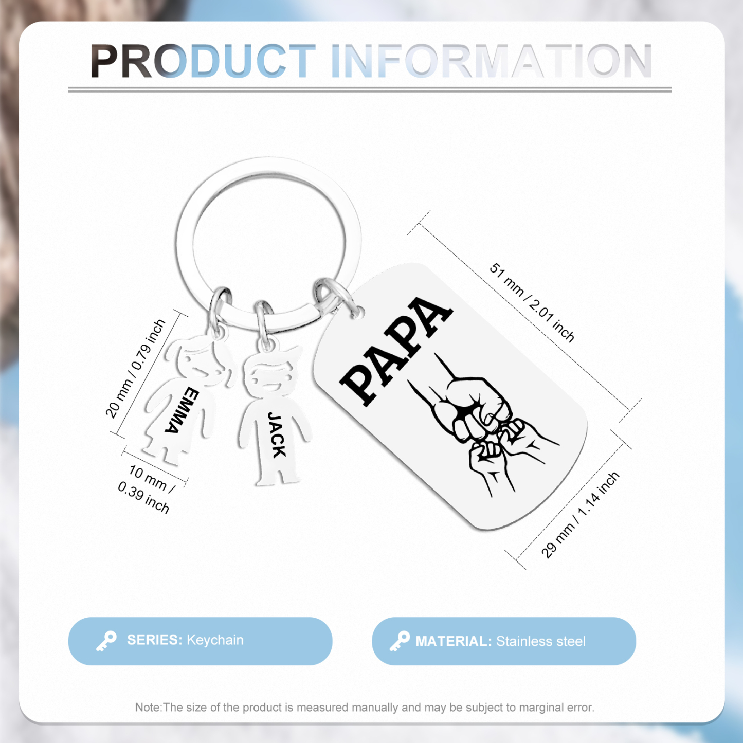 À Papa/Papi - Porte-clés Personnalisé avec 2 Prénoms et Texte Porte-Clés Personnaliables Pour Homme | Jessemade