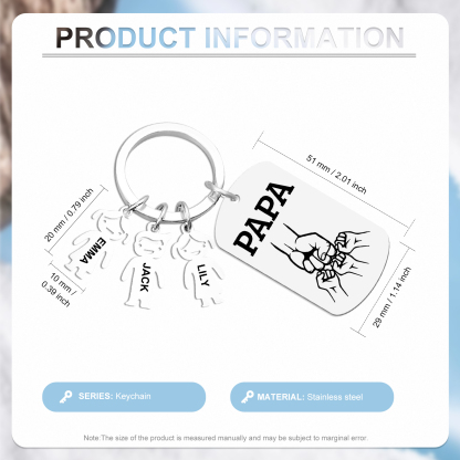 À Papa/Papi - Porte-clés Personnalisé avec 3 Prénoms et Texte Porte-Clés Personnaliables Pour Homme | Jessemade