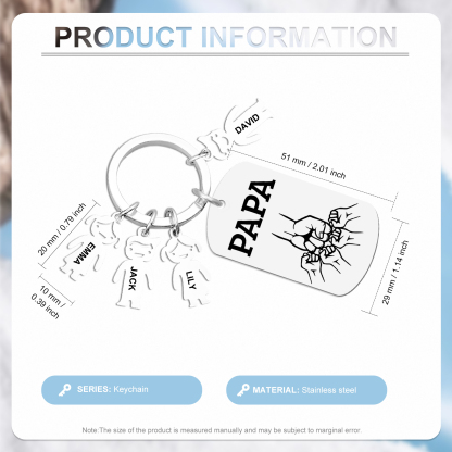 À Papa/Papi - Porte-clés Personnalisé avec 4 Prénoms et Texte Porte-Clés Personnaliables Pour Homme | Jessemade