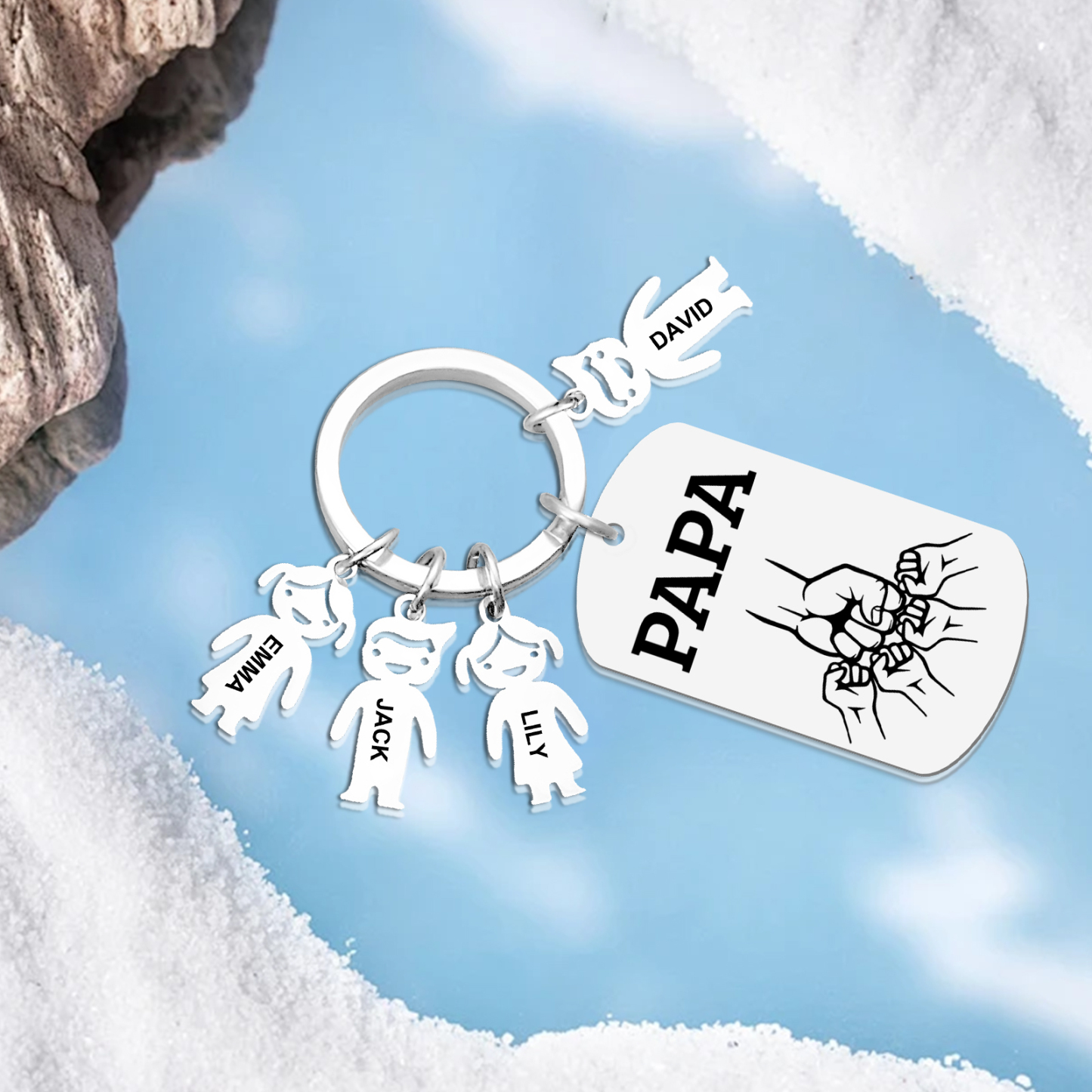 À Papa/Papi - Porte-clés Personnalisé avec 4 Prénoms et Texte Porte-Clés Personnaliables Pour Homme | Jessemade