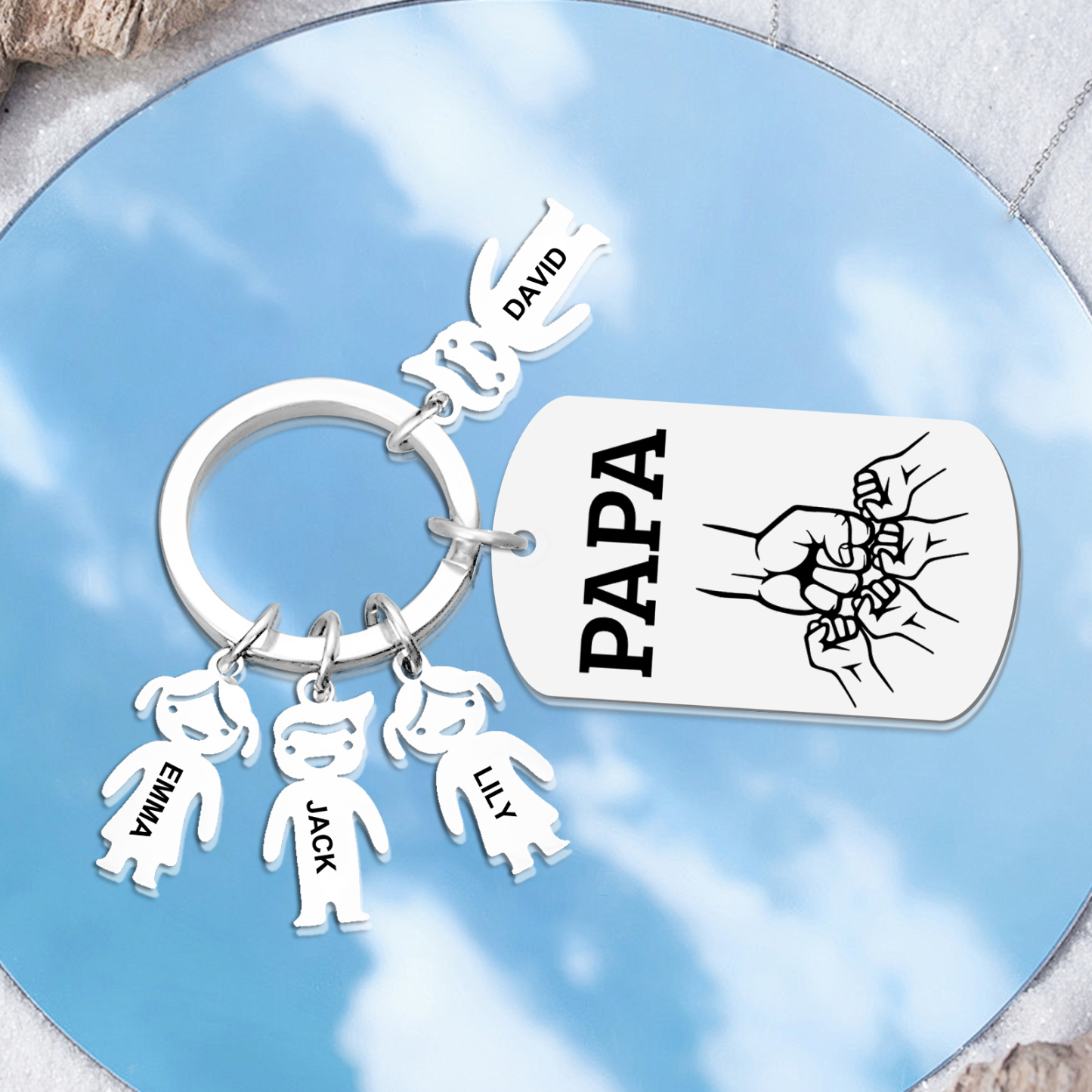 À Papa/Papi - Porte-clés Personnalisé avec 4 Prénoms et Texte Porte-Clés Personnaliables Pour Homme | Jessemade