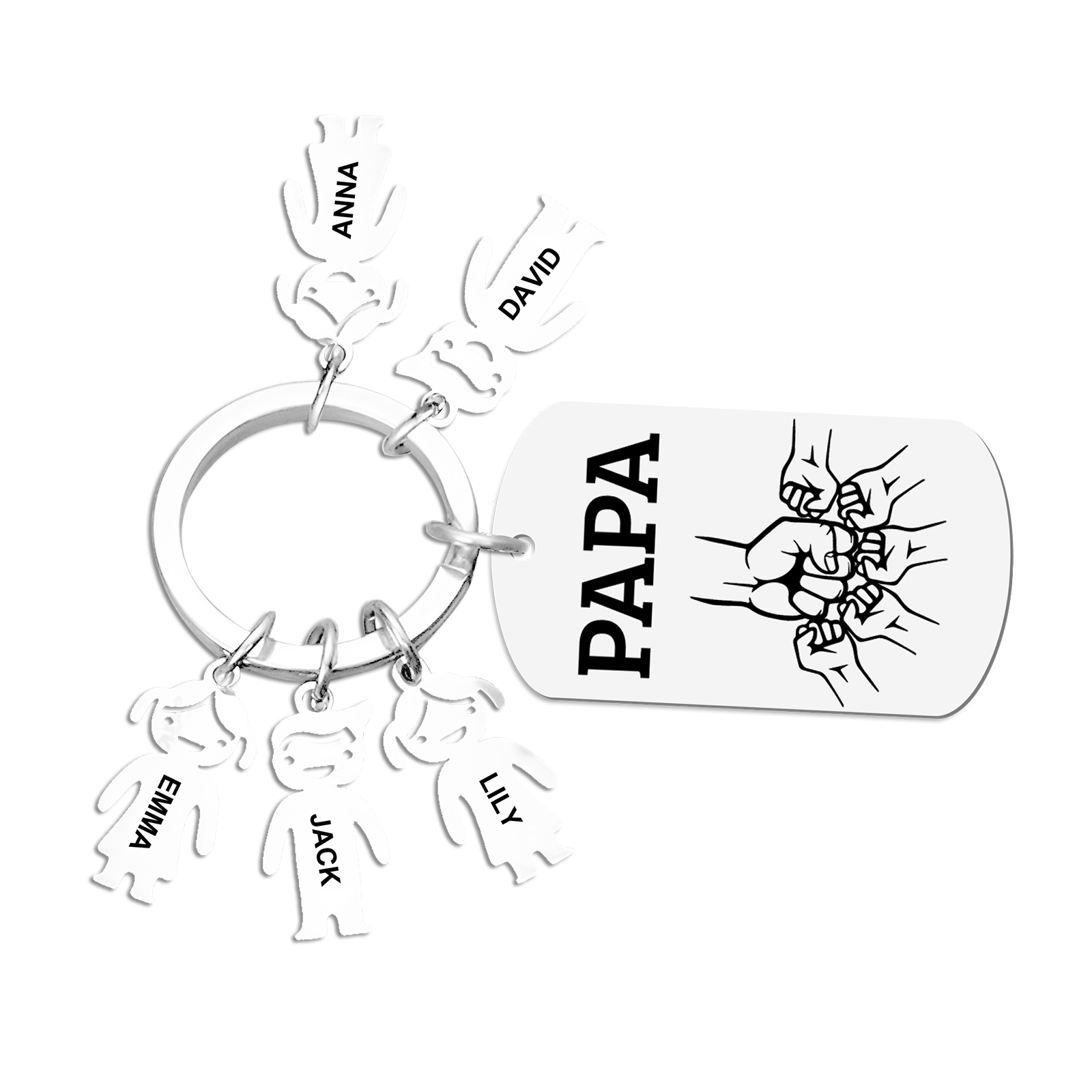 À Papa/Papi - Porte-clés Personnalisé avec 5 Prénoms et Texte Porte-Clés Personnaliables Pour Homme | Jessemade