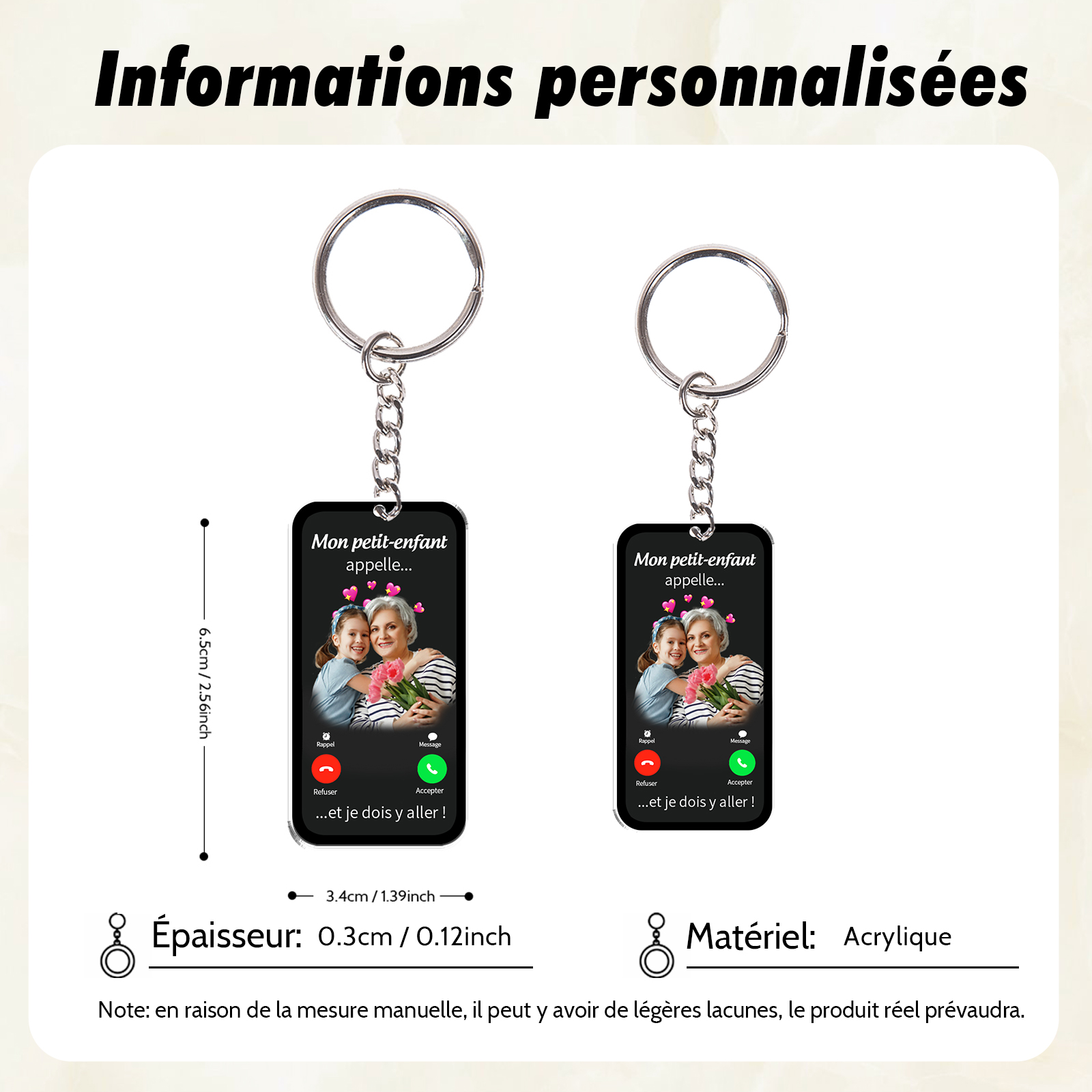 À Mamie/Papi - Porte-clés Personnalisé avec Photo et Texte Porte-Clés Personnaliables Pour Grand-Parents | Jessemade