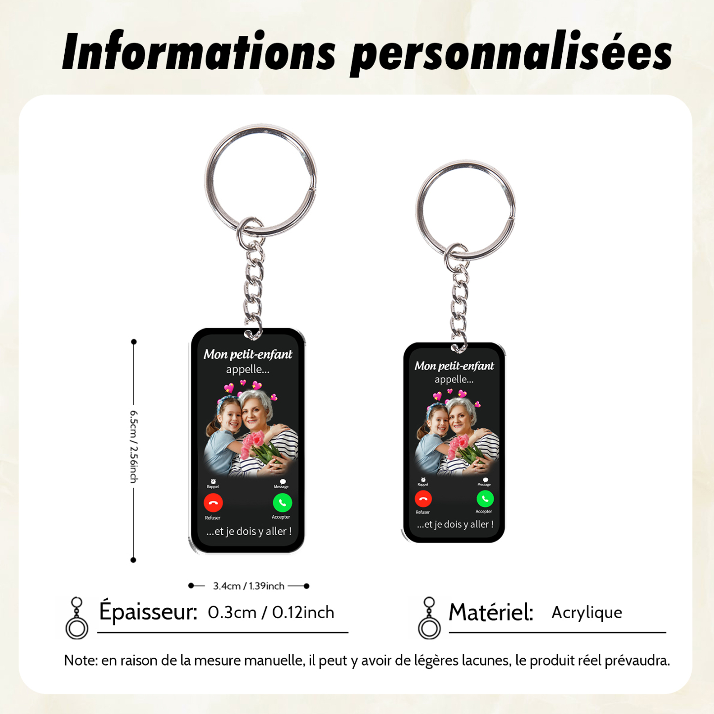 À Mamie/Papi - Porte-clés Personnalisé avec Photo et Texte Porte-Clés Personnaliables Pour Grand-Parents | Jessemade