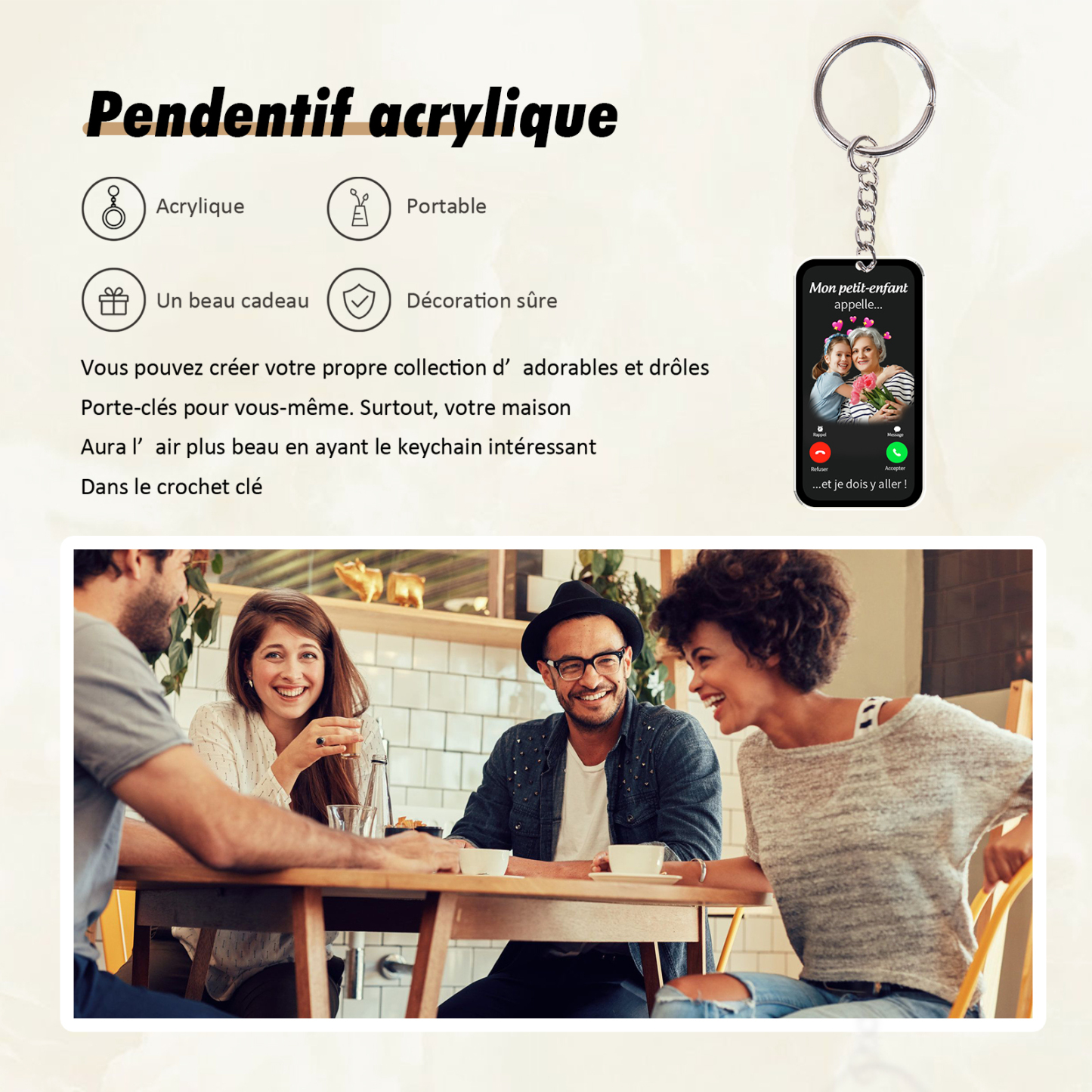 À Mamie/Papi - Porte-clés Personnalisé avec Photo et Texte Porte-Clés Personnaliables Pour Grand-Parents | Jessemade