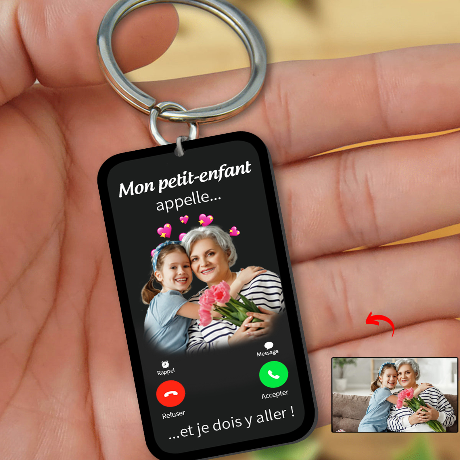 À Mamie/Papi - Porte-clés Personnalisé avec Photo et Texte Porte-Clés Personnaliables Pour Grand-Parents | Jessemade