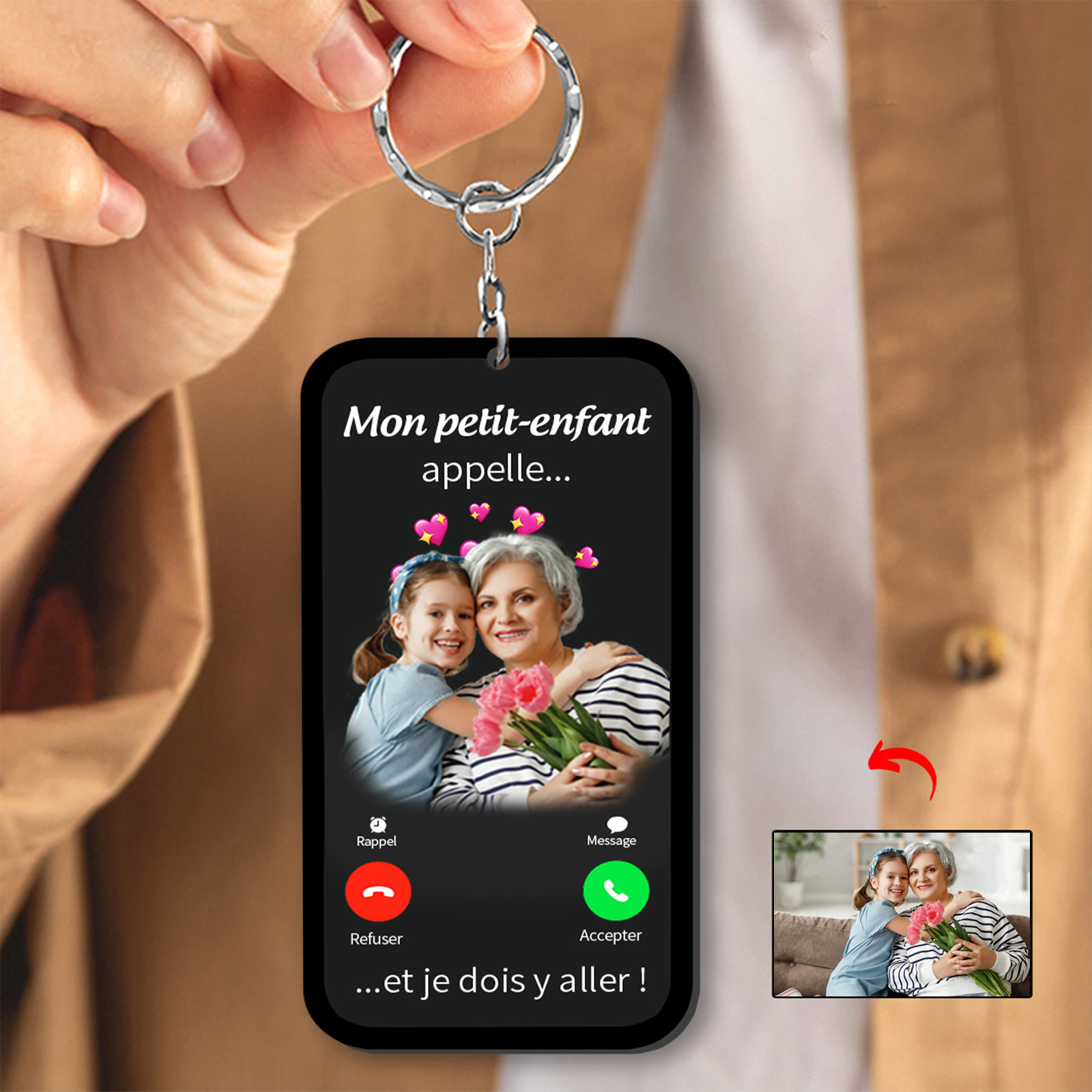 À Mamie/Papi - Porte-clés Personnalisé avec Photo et Texte Porte-Clés Personnaliables Pour Grand-Parents | Jessemade