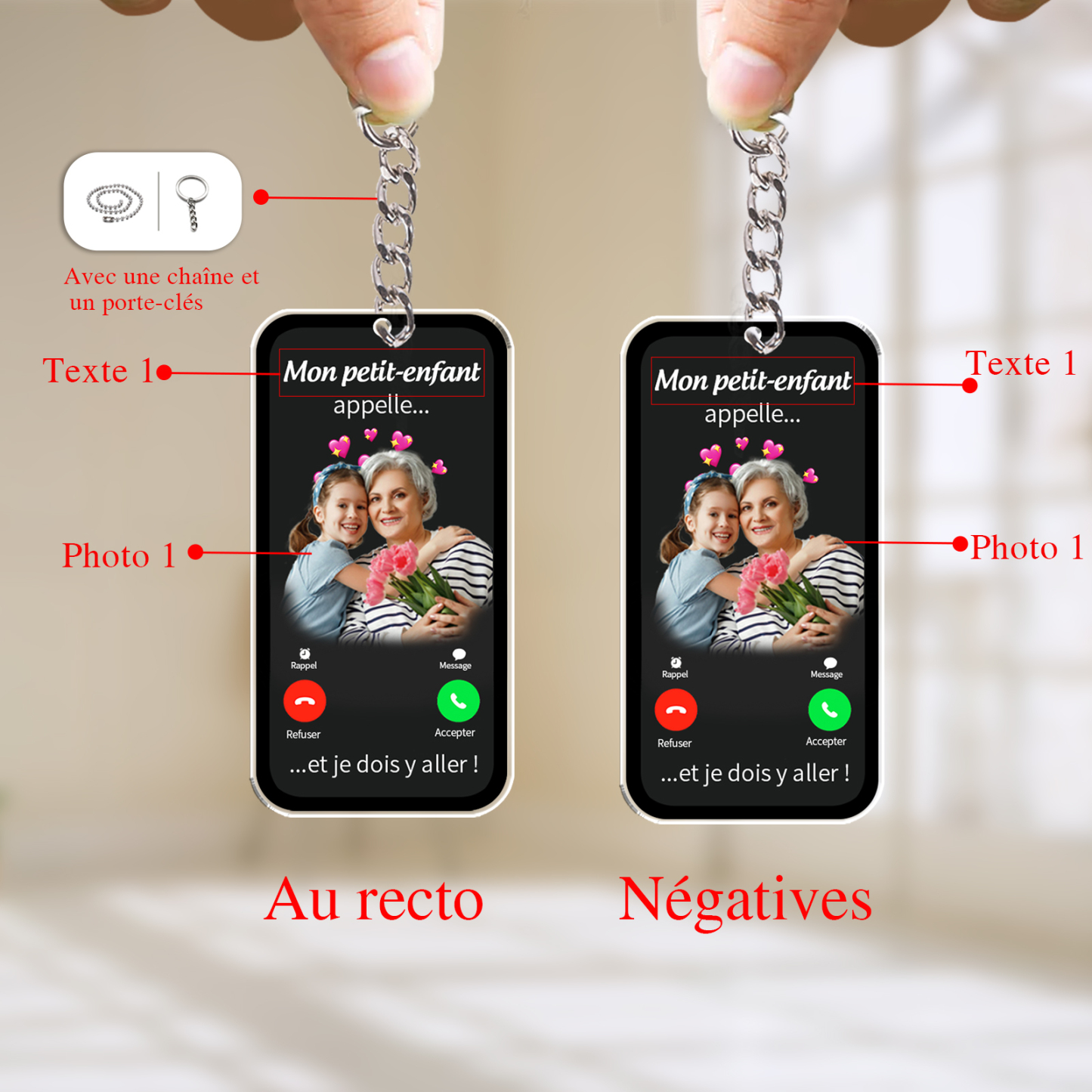 À Mamie/Papi - Porte-clés Personnalisé avec Photo et Texte Porte-Clés Personnaliables Pour Grand-Parents | Jessemade