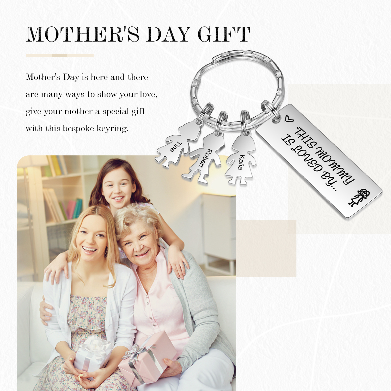 À Maman - Porte-clés Texte Personnalisé avec 3 Prénoms et Breloques Enfant Porte-Clés Personnaliables Pour Maman | Jessemade