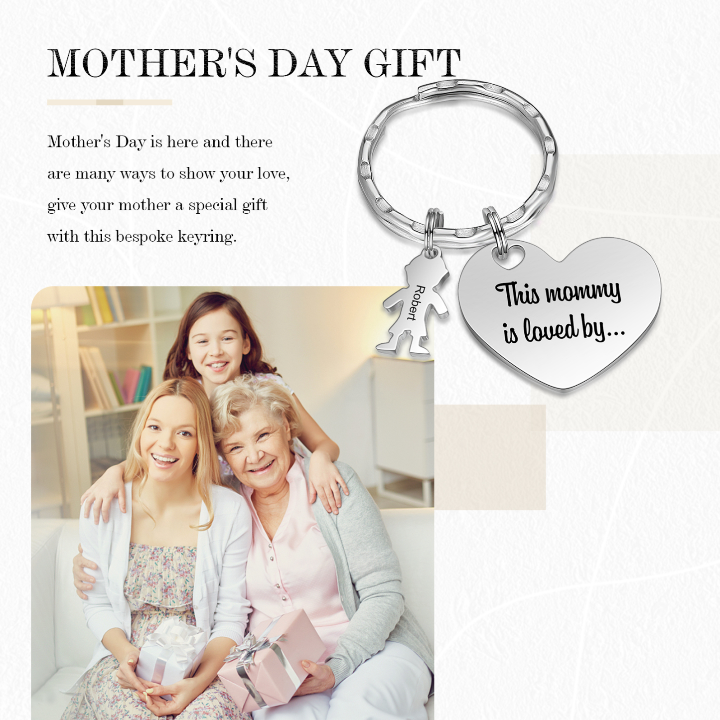 À Maman - Porte-clés 1 Prénom et Breloque Enfant Personnalisé avec Texte Gravé sur Pendentif Coeur Cadeau Personnaliable Pour Maman | Jessemade