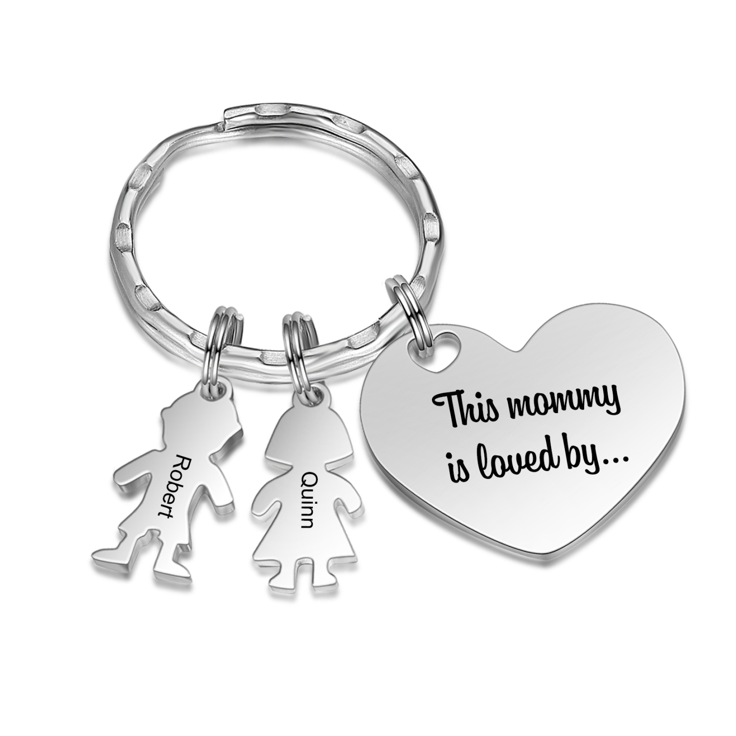 À Maman - Porte-clés 2 Prénoms et Breloques Enfant Personnalisé avec Texte Gravé sur Pendentif Coeur Cadeau Personnaliable Pour Maman | Jessemade