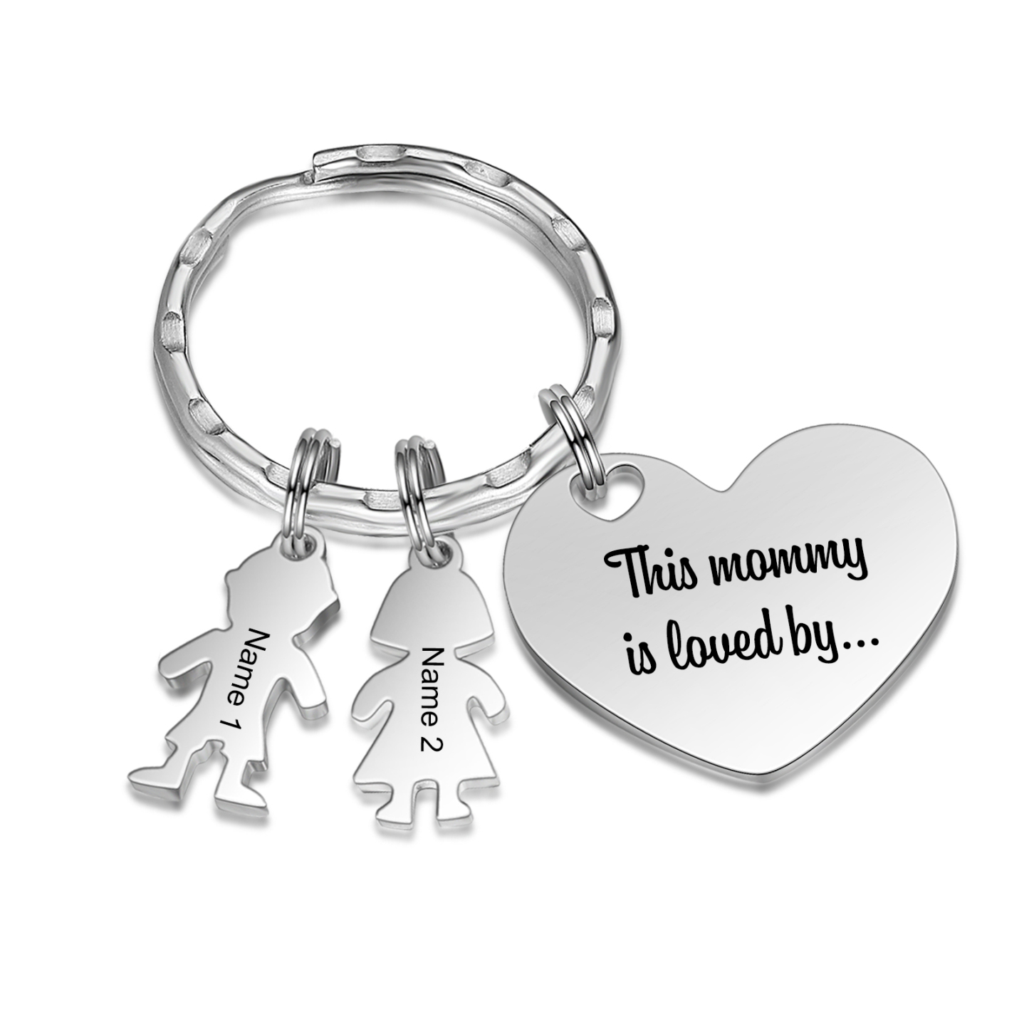 À Maman - Porte-clés 2 Prénoms et Breloques Enfant Personnalisé avec Texte Gravé sur Pendentif Coeur Cadeau Personnaliable Pour Maman | Jessemade