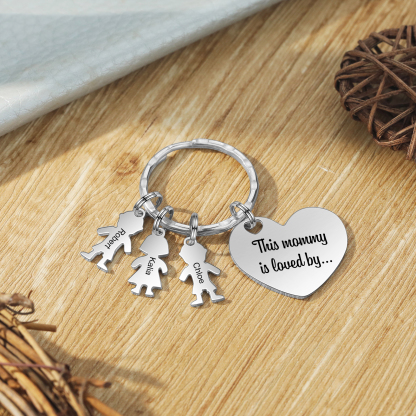 À Maman - Porte-clés 3 Prénoms et Breloques Enfant Personnalisé avec Texte Gravé sur Pendentif Coeur Cadeau Personnaliable Pour Maman | Jessemade
