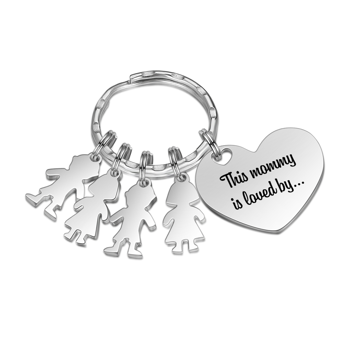 À Maman - Porte-clés 4 Prénoms et Breloques Enfant Personnalisé avec Texte Gravé sur Pendentif Coeur Cadeau Personnaliable Pour Maman | Jessemade