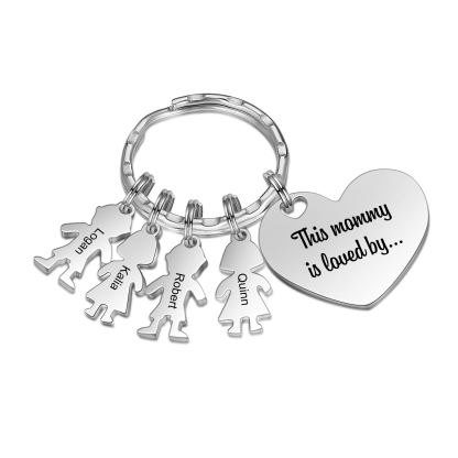 À Maman - Porte-clés 4 Prénoms et Breloques Enfant Personnalisé avec Texte Gravé sur Pendentif Coeur Cadeau Personnaliable Pour Maman | Jessemade