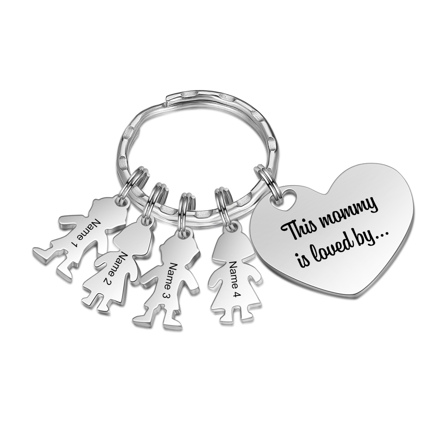 À Maman - Porte-clés 4 Prénoms et Breloques Enfant Personnalisé avec Texte Gravé sur Pendentif Coeur Cadeau Personnaliable Pour Maman | Jessemade