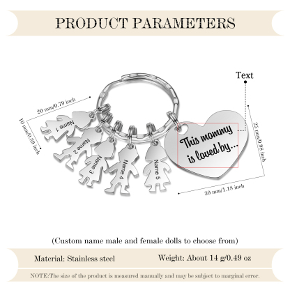 À Maman - Porte-clés 5 Prénoms et Breloques Enfant Personnalisé avec Texte Gravé sur Pendentif Coeur Cadeau Personnaliable Pour Maman | Jessemade