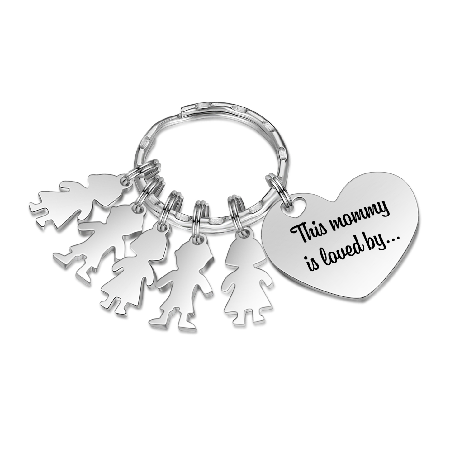 À Maman - Porte-clés 5 Prénoms et Breloques Enfant Personnalisé avec Texte Gravé sur Pendentif Coeur Cadeau Personnaliable Pour Maman | Jessemade