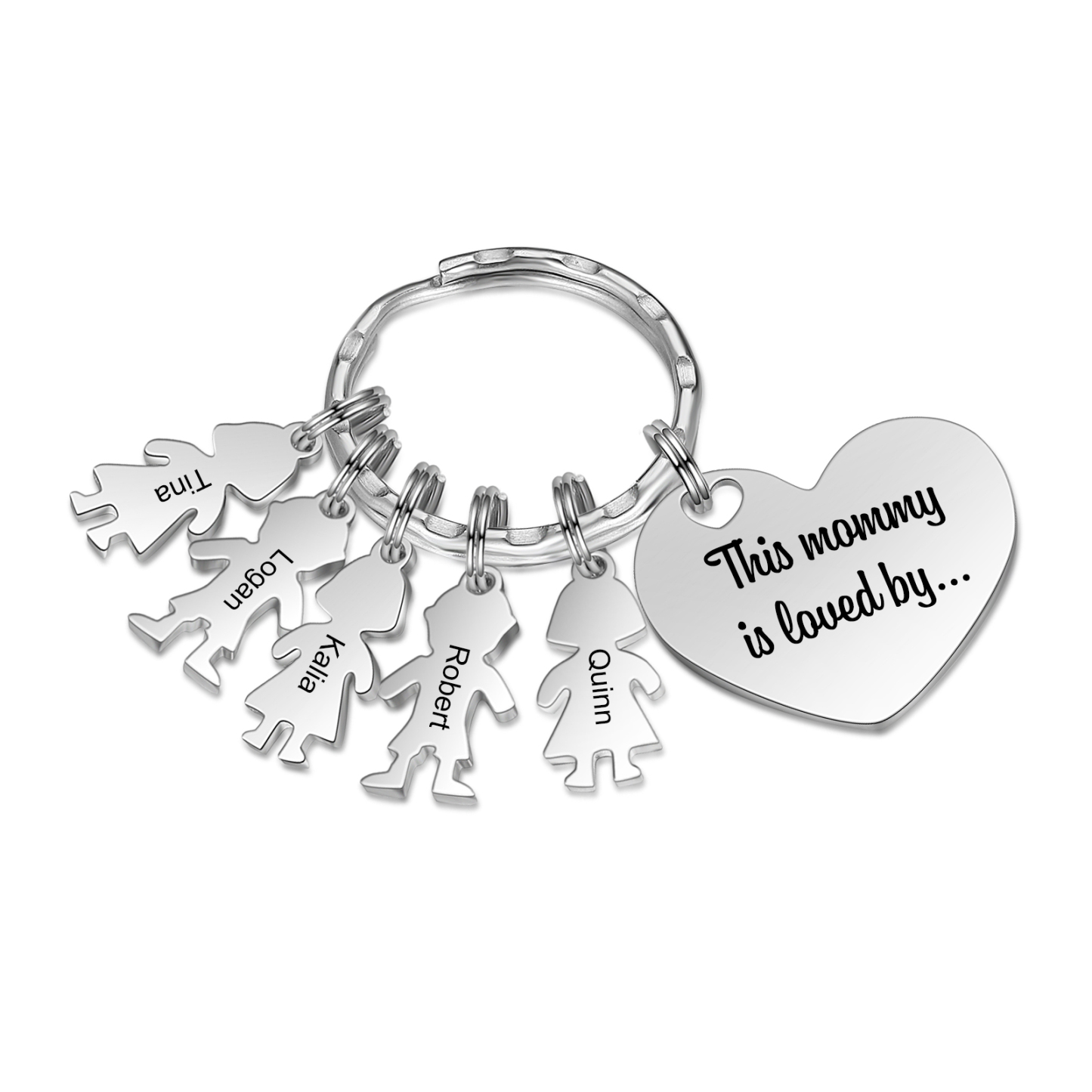 À Maman - Porte-clés 5 Prénoms et Breloques Enfant Personnalisé avec Texte Gravé sur Pendentif Coeur Cadeau Personnaliable Pour Maman | Jessemade