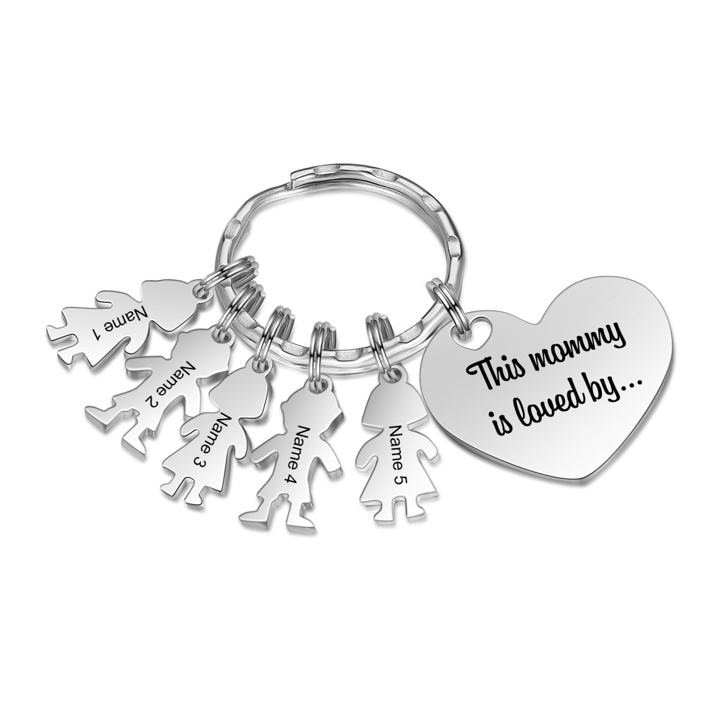 À Maman - Porte-clés 5 Prénoms et Breloques Enfant Personnalisé avec Texte Gravé sur Pendentif Coeur Cadeau Personnaliable Pour Maman | Jessemade