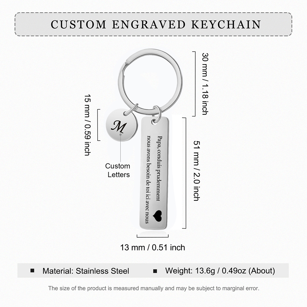 À mon Papa - Porte-clés en acier inoxydable Personnalisé Avec Initiale Porte-Clés 'conduis prudemment' Pour Papa | Jessemade