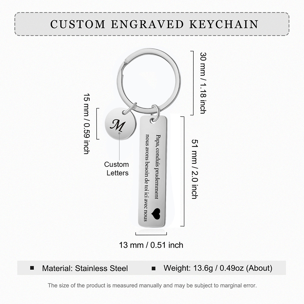 À mon Papa - Porte-clés en acier inoxydable Personnalisé Avec Initiale Porte-Clés 'conduis prudemment' Pour Papa | Jessemade