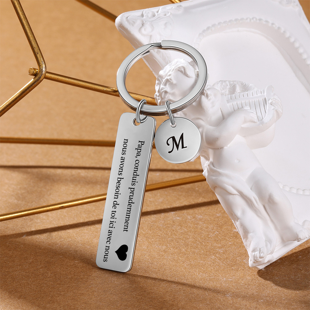 À mon Papa - Porte-clés en acier inoxydable Personnalisé Avec Initiale Porte-Clés 'conduis prudemment' Pour Papa | Jessemade
