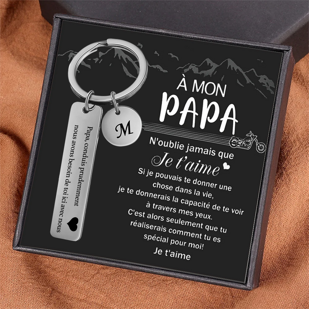 À mon Papa - Porte-clés en acier inoxydable Personnalisé Avec Initiale Porte-Clés 'conduis prudemment' Pour Papa | Jessemade