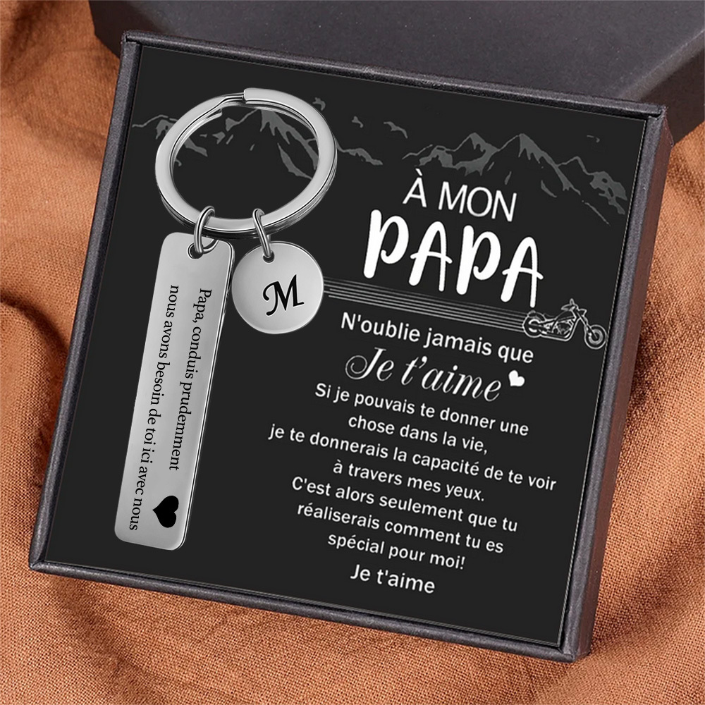 À mon Papa - Porte-clés en acier inoxydable Personnalisé Avec Initiale Porte-Clés 'conduis prudemment' Pour Papa | Jessemade