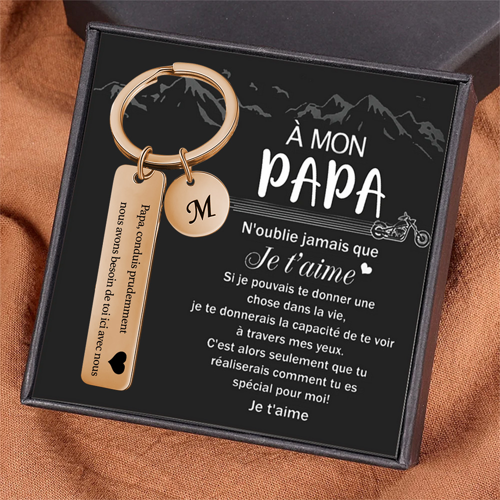 À mon Papa - Porte-clés en acier inoxydable Personnalisé Avec Initiale Porte-Clés 'conduis prudemment' Pour Papa | Jessemade