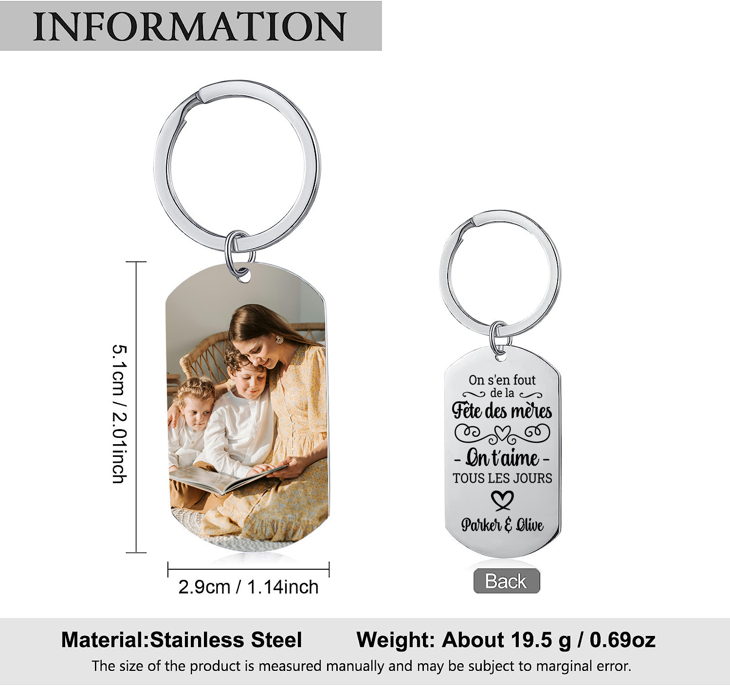 Porte-clés personnalisé photo et texte – Cadeau unique pour maman | Jessemade