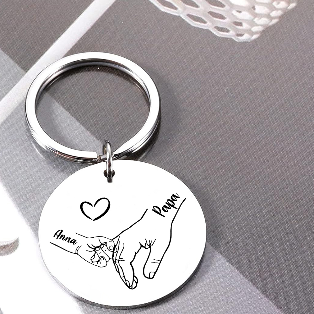 Porte-clés La Main dans La Main Personnalisé avec 1 à 5 Prénoms et 1– Cadeau pour Papa | Jessemade