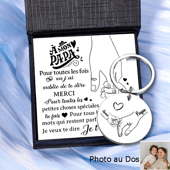 Porte-clés La Main dans La Main Personnalisé avec 1 à 5 Prénoms et 1 Photo – Cadeau pour Papa | Jessemade
