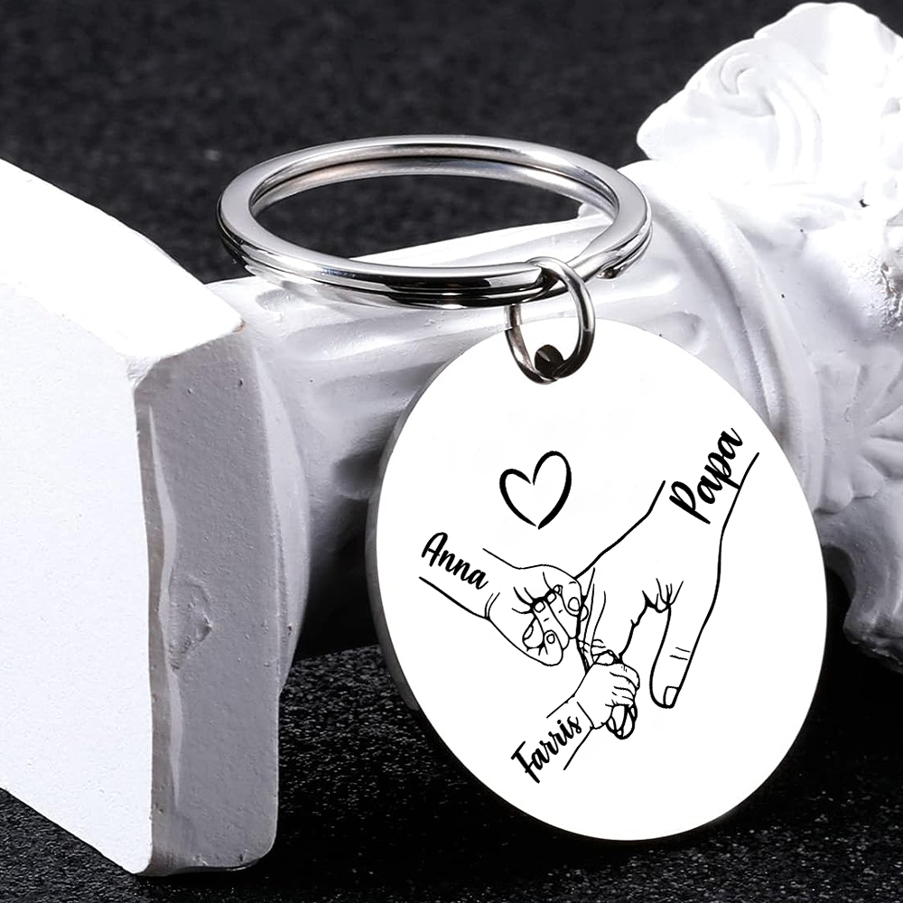 Porte-clés La Main dans La Main Personnalisé avec 1 à 5 Prénoms et 1 Photo – Cadeau pour Papa | Jessemade