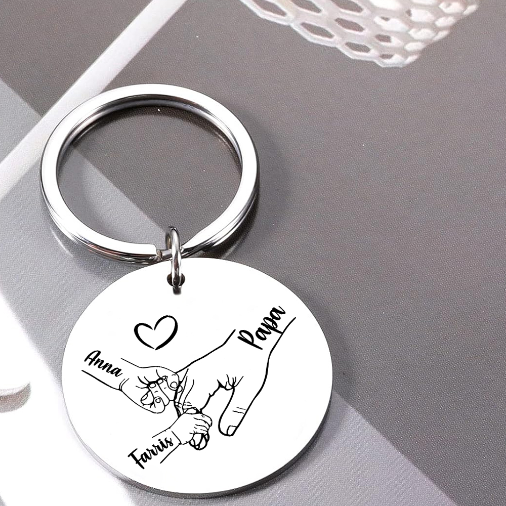 Porte-clés La Main dans La Main Personnalisé avec 1 à 5 Prénoms et 1 Photo – Cadeau pour Papa | Jessemade