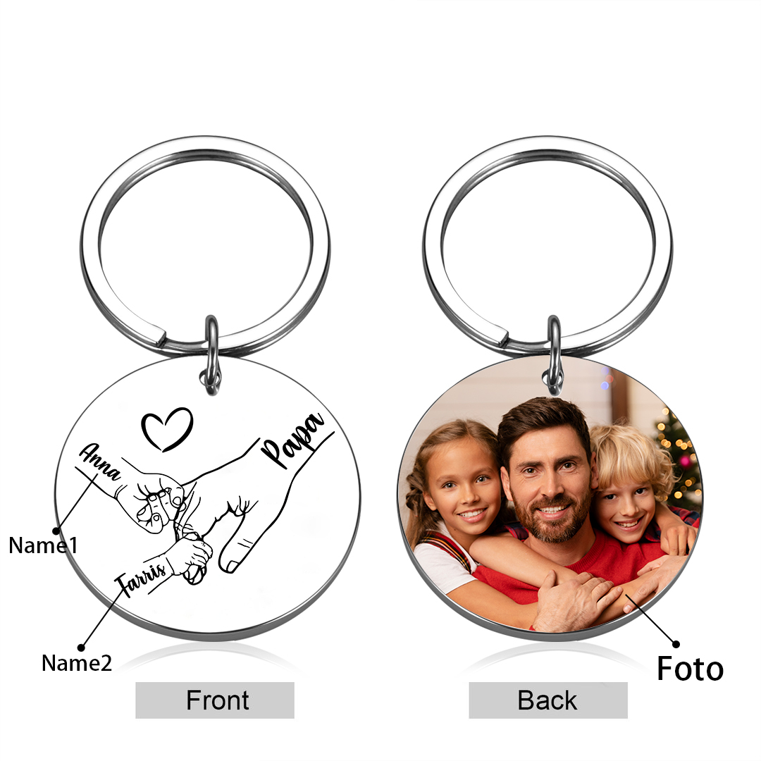 Porte-clés La Main dans La Main Personnalisé avec 1 à 5 Prénoms et 1 Photo – Cadeau pour Papa | Jessemade