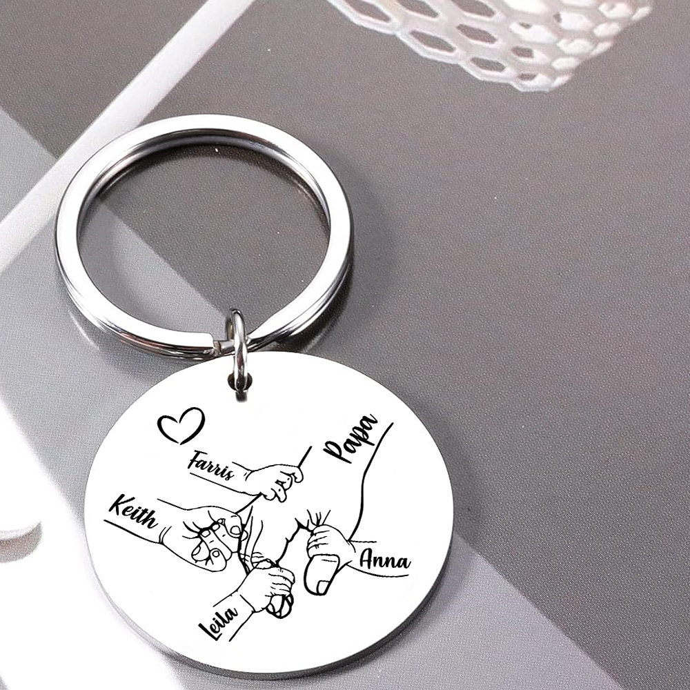 Porte-clés La Main dans La Main Personnalisé avec 1 à 5 Prénoms et 1 Photo – Cadeau pour Papa | Jessemade