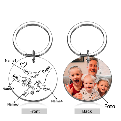 Porte-clés La Main dans La Main Personnalisé avec 1 à 5 Prénoms et 1 Photo – Cadeau pour Papa | Jessemade