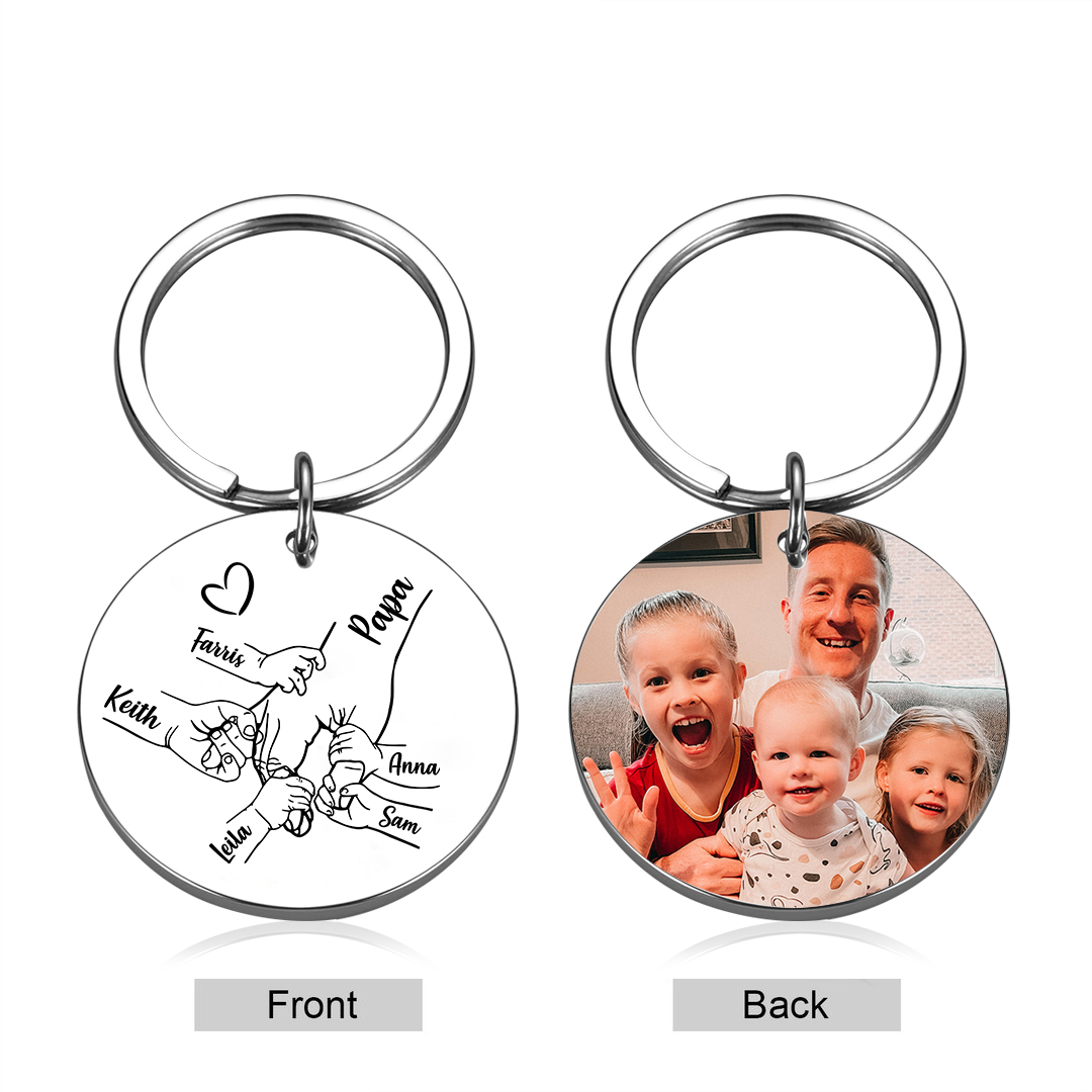 Porte-clés La Main dans La Main Personnalisé avec 1 à 5 Prénoms et 1 Photo – Cadeau pour Papa | Jessemade