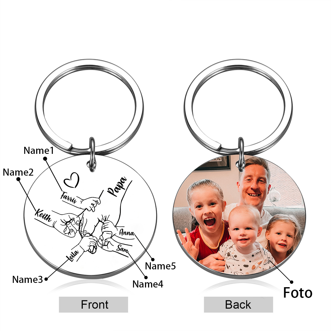 Porte-clés La Main dans La Main Personnalisé avec 1 à 5 Prénoms et 1 Photo – Cadeau pour Papa | Jessemade